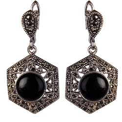 Drop-earrings Silver and Onyx Jewelry 1.25 Inches