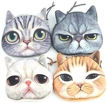 Grey Cute Cat Face Purse Case Wallet Coin Bag Pouch Good Ideas for Gift