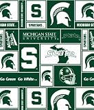College Michigan State University Spartans Dark Green Print Fleece Fabric By the Yard