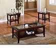 3pc Contemporary Cappuccino Coffee & End Table Set w/Glass Insert