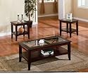 3pc Contemporary Cappuccino Coffee & End Table Set w/Glass Insert