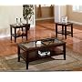 3pc Contemporary Cappuccino Coffee & End Table Set w/Glass Insert
