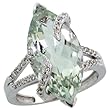 14k White Gold Stone Ring, w/ 0.20 Carat Brilliant Cut Diamonds & 6.67 Carats (20x10mm) Marquise Cut Green Amethyst Stone, 7/8 (22mm) wide
