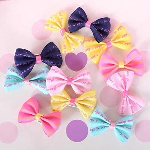 Blogger 10 Pcs/pack New Lovely Candy Color Dog Cat Puppy Hair Bow Ribbon Headdress Hair Accessory (Teddy Hairpin)