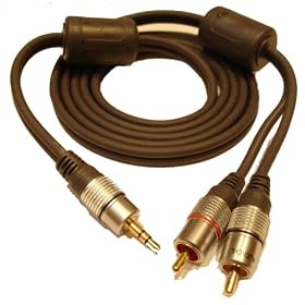 3.5mm Earphone Jack Plug to 2 x RCA Phono- 1.5 Metre Cable. High Quality, Gold Contacts. Suitable for connecting MP3 players/iPods to Stereo Systems