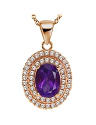 1.57 Ct Oval Purple Amethyst 925 Rose Gold Plated Silver Pendant with 18" Chain