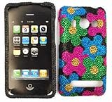 HTC EVO Full Diamond Crystal, Colorful Flowers on Black Hard Case/Cover/Fac ....