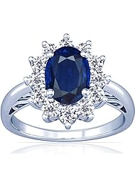18K White Gold Oval Cut Blue Sapphire Ring With Sidestones (GIA Certificate)