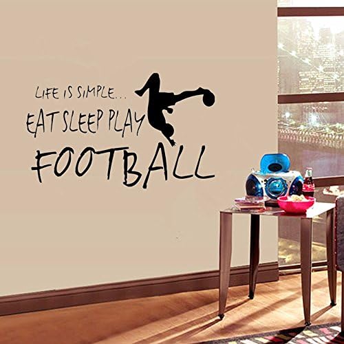 DIY Life is Simple Eat Sleep Play Football Wall Sticker Motto Maxim Home Bedroom Boys Room Dormitory Team Decor Free Shipping