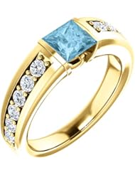 10K Yellow Gold 5.00x5.00mm Princess Cut Aquamarine and Diamond Ring -- LIFETIME WARRANTY