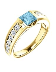 14K Yellow Gold 5.00x5.00mm Princess Cut Aquamarine and Diamond Ring -- LIFETIME WARRANTY