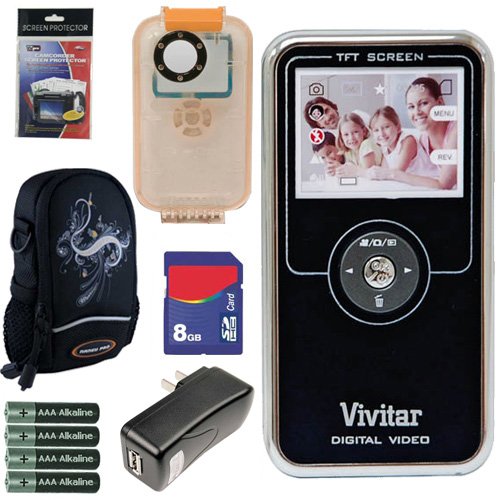 Vivitar DVR-510N Digital Video Camcorder with 2GB Internal Memory and Underwater Housing Case With Plus 8GB Accessory Bundle