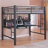Contemporary Charcoal Gray Metal Loft Bed & Computer Workstation