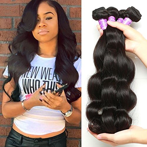 Flady Hair Virgin Brazilian Hair 3 Bundles Body Wave 100% Unprocessed Brazilian Human Hair Weave Bundles Natural Black Color (16 18 20inch)