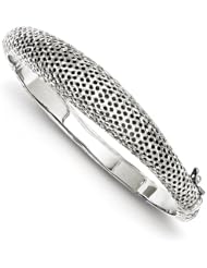Sterling Silver Rhodium Polished Textured Hinged Bangle