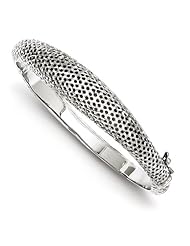 Sterling Silver Rhodium Polished Textured Hinged Bangle