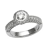 1.20 cttw Diamond Round Pave Ring W/Round Center - Platinum LIFETIME WARRANTY