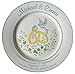 Personalized Bone China Commemorative Plate For A 25th Wedding Anniversary - Rings And Doves Design With 2 Silver Bands