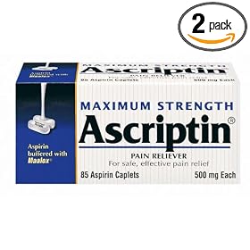 Ascriptin Pain Reliever Aspiring Caplets, Maximum Strength, 500 mg, 85-Count Bottles (Pack of 2)
