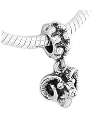 Sterling Silver One Sided Ram Head Dangle Bead Charm