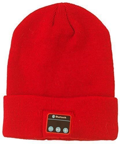 Bluetooth Beanie Knitted Hat with Built in Wireless Headset, Earphone and Mic, Stereo Speaker for Music and Mobile Smart Phones, in Red