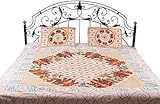Ivory Gujarati Bedspread with Appliqu Elephants and All-Over Embroidery - P ....