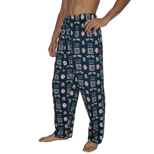 Mens MLB New York Yankees Cotton Thermal Sleepwear / Pajama Pants - Royal Blue & Grey (Size: L)