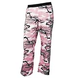 Pink, Black and White Camouflage Cammo Novelty Print Jersey cotton pants for lounging, sleep, sports. Unisex relaxed fit, available in 3 Youth sizes, exposed elastic waist