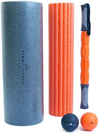 ✠ NEW LAUNCH ✠ Summit Fitness 3 in 1 18 Inch Foam Roller + 2 Massage Balls + Carrying Bag | Includes Deep Tissue Massage Stick + High Medium Density Rollers | For Myofascial Trigger Point Release