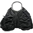 Womens Black Ruffle Designer Top Handle Shoulder Handbag'