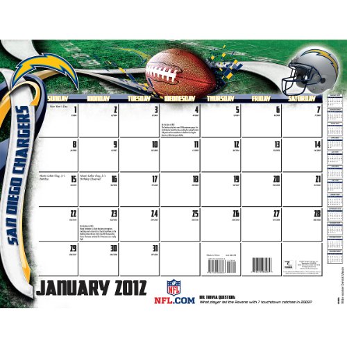 Turner San Diego Chargers 2012 22x17 Desk Calendar