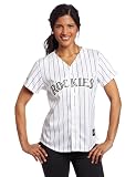 MLB Women's Colorado Rockies Troy Tulowitzki White/Purple Pinstripes Home Short Sleeve 5 Button Synthetic Replica Baseball Jersey  (White/Purple Pinstripes, Medium)