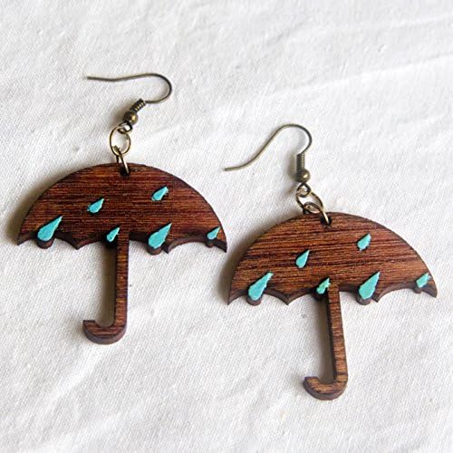 Wooden laser cut hand painted umbrella earrings