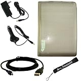 Silicone Skin Cover Case, USB 2in1 Data Cable, Car Charger, and Wall Charger with 4-Inch eBigValue TM Determination Hand Strap for the Sony Reader eBook Touch Edition PRS-600