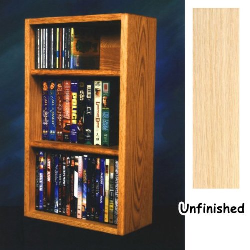 Solid Oak CD DVD/VHS Combo Wall Floor or Shelf Mount Cabinet - Holds 26 CDs AND 44 DVDs or 24 VHS (Unfinished) (23.625