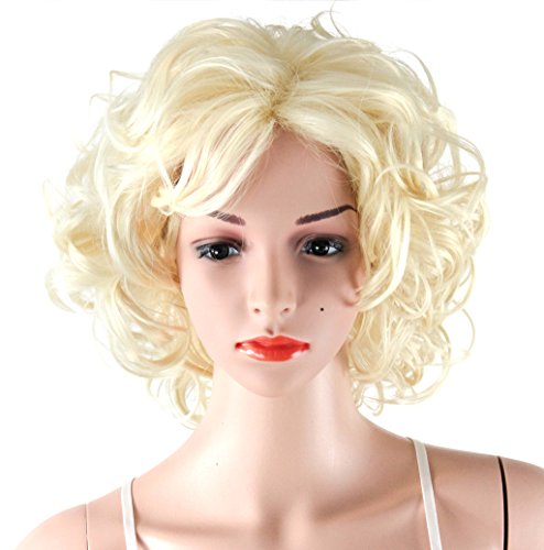 WELLKAGE Short Blond Curly Wig Cosplay Marilyn Monroe Wigs