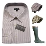 Mens Eterno Italy long sleeve dress shirt, 2 ties and socks set. Neck Size: 19 - Very high quality 4 pieces set featuring a full button up dress shirt with impeccable style and cutting, 2 matching ties and a pair of socks. Great designer set to wear for work or various formal occasions.