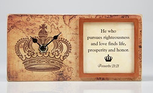 Blocks of Time Framed Tabletop Clock with Christian Verse, Proverbs 21:21, 8 Inch