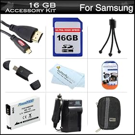 16GB Accessories Kit For Samsung WB750, EX2F Digital Camera Includes 16GB High Speed SD Memory Card + Extended Replacement (1000 maH) SLB-10A Battery + AC/DC Travel Charger + Micro HDMI Cable + USB 2.0 Card Reader + Hard Case + LCD Screen Protectors +More