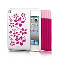EASYi - White & Pink Flowers Silicone Skin Case Cover for Apple iPod Touch 4th Generation 8GB, 32GB, 64GB + Screen Protector Kit & Touch 4G Pink Sock