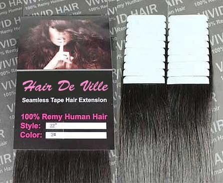 20 Pieces X 22" inches Remy Seamless Tape Skin weft Human Hair Extensions # 2 Dark Brown By Hair De Ville
