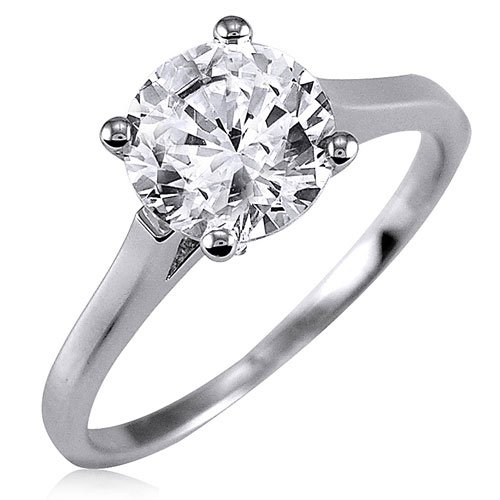 Sterling Silver Ring Round Cubic Zirconia CZ Solitaire Ring - Ideal Gift For Mother, For Her, Birthday, Anniversary, Bridal, Wedding, Engagement