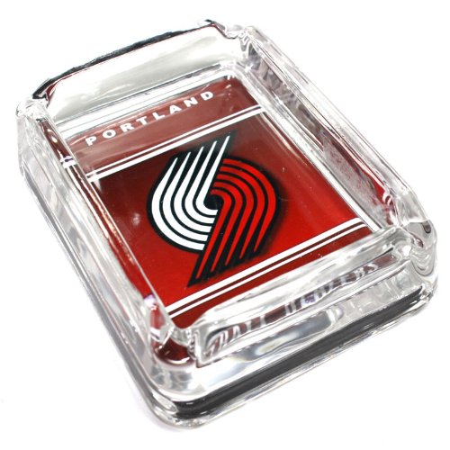 Image of Portland Trail Blazers Glass Ashtray - Dimensions 3 Inch x 4 Inch - Simulated Black Velvet Botton