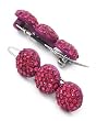 2 Silvertone Fuchsia Rhinestone Balls Metal Snap Hair Barette Clips