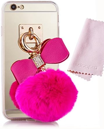 Doopro for iphone 6, 6S (4.7'') case, New Design Super Luxury Shining Soft Red Fur Ball Fashion Unique Transparent TPU Handmade Case Cove (Red Ball)