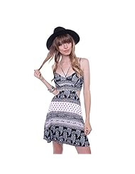 Junior Rayon/Spandex Lace-Up Cutout Paisley Skater Dress 