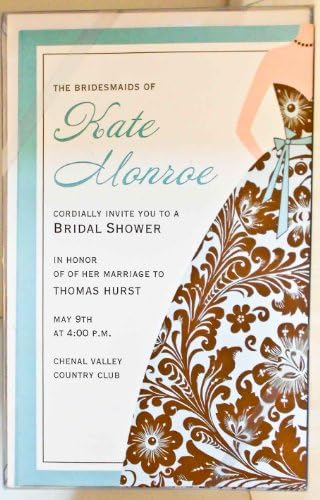 10 Aqua Blue Bridesmaid Invitations with white envelopes. 5-3/4" x 9-1/8" Printable. Great for a Bridal Party.