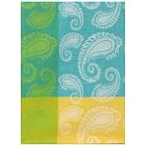 100% Cotton Jacquard Paisley Aqua and Yellow Dishtowel 18 X 28 Set 6 by Traders and Company