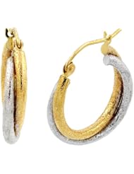 14k Two Tone Gold 4.2mm Twisted Matte Hoop Earrings