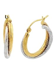 10k Two Tone Gold 4.2mm Twisted Matte Hoop Earrings